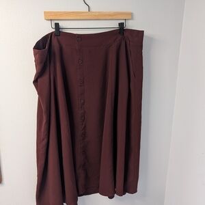 Torrid Button Front Midi Skirt | Size 3 | Rayon | Pockets | Brown‎ Plum